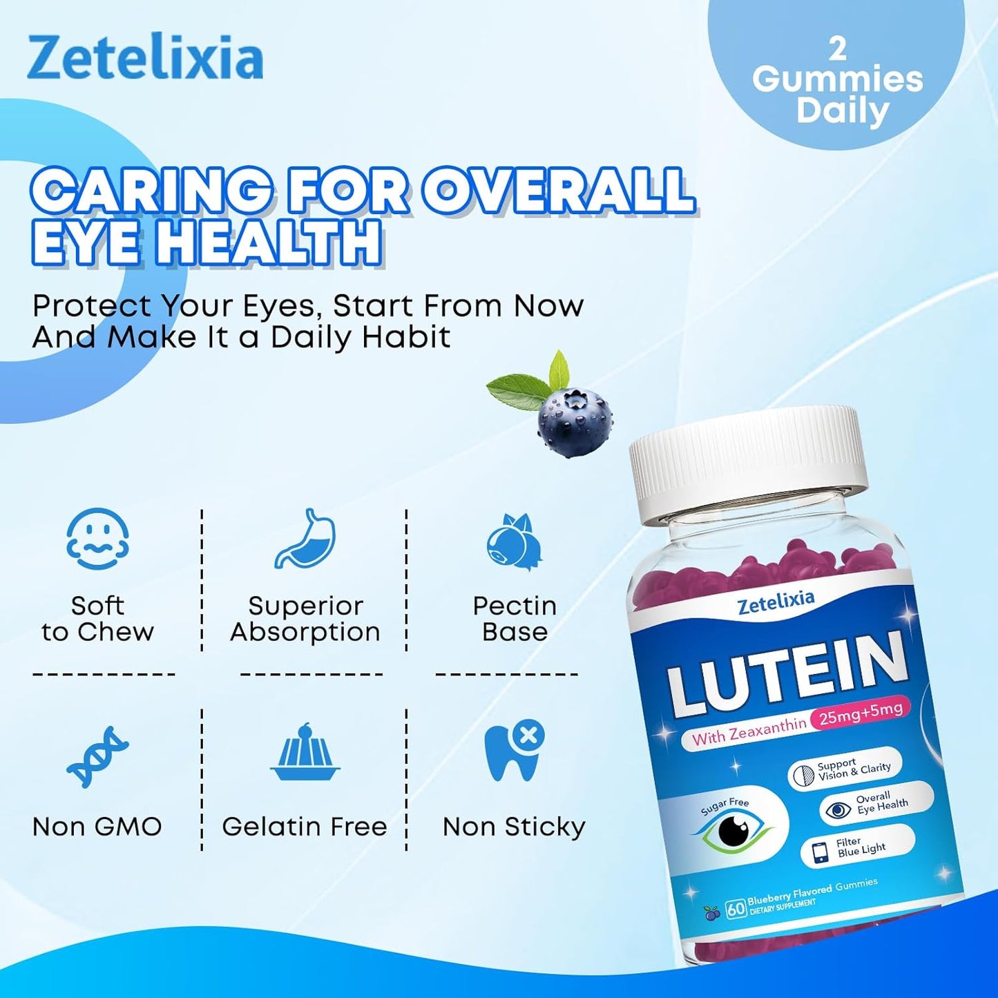 Lutein and Zeaxanthin Eye Health Supplement Gummies - 2 Pack (120 Gummies) for Adults - Promotes Eye & Vision with Multiple Vitamins