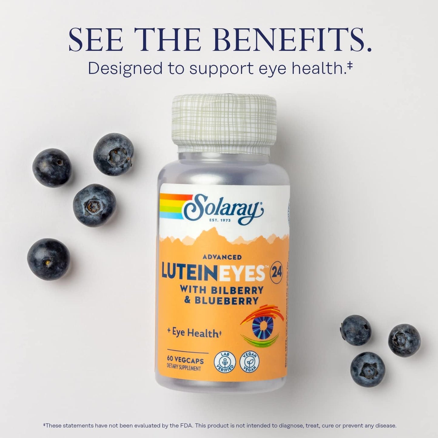 Lutein and Zeaxanthin Eye Health Supplement with Blueberry and Bilberry Extract - Vegan, Lab Verified, 60-Day Guarantee - 60 VegCaps