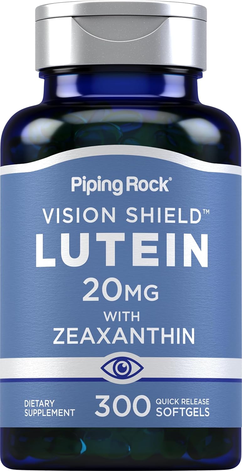 Lutein and Zeaxanthin Supplements 20mg - 300 Softgels for Eye Health - Gluten Free, Non-GMO - Piping Rock