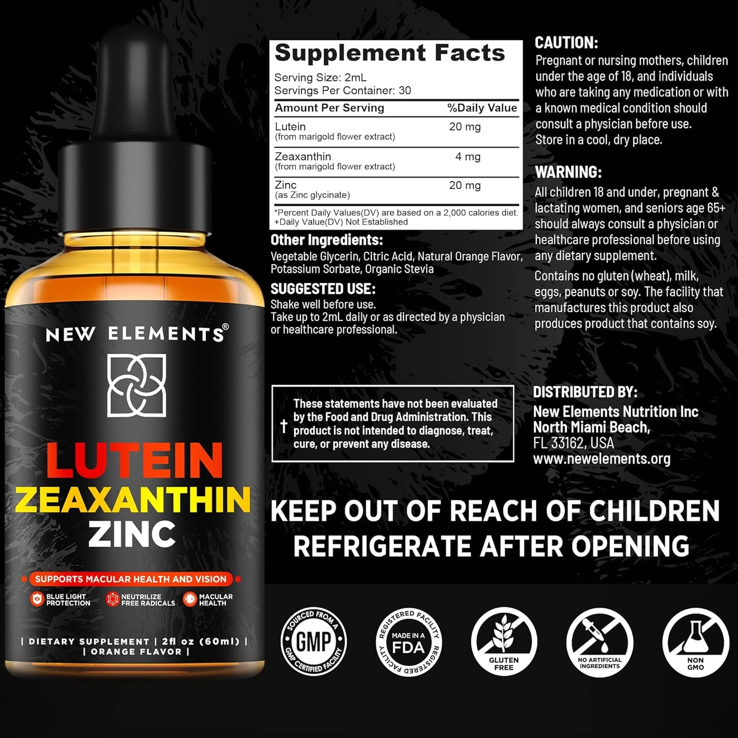 Lutein Drops with Zeaxanthin, Zinc, and Vitamins for Eye Health - Liquid Supplement for Adults & Kids - Non-GMO and Vegan - Macular Degeneration Support