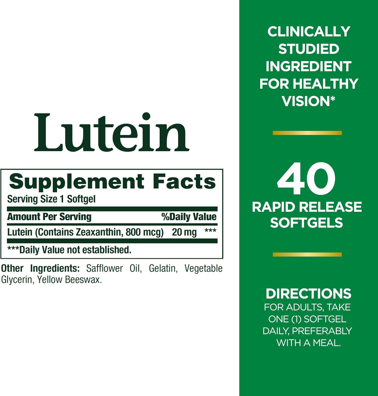 Lutein Eye Health Supplements, Natural Support for Vision, 20 mg Softgels, 40 Count
