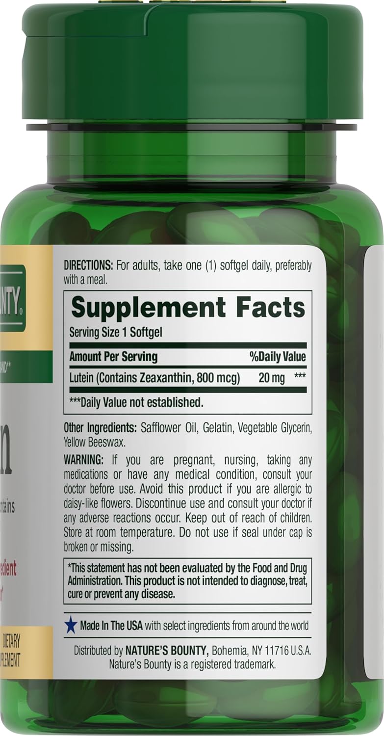 Lutein Eye Health Supplements, Natural Support for Vision, 20 mg Softgels, 40 Count