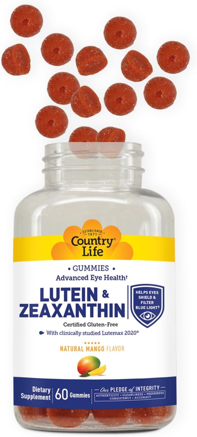 Lutein Gummies with Lutemax 2020 - 60 Ct Chewable Eye Support Supplement - Marigold Lutein & Zeaxanthin - Non-GMO Vegan Eye Health - Natural Fruit Pectin - Macular Support