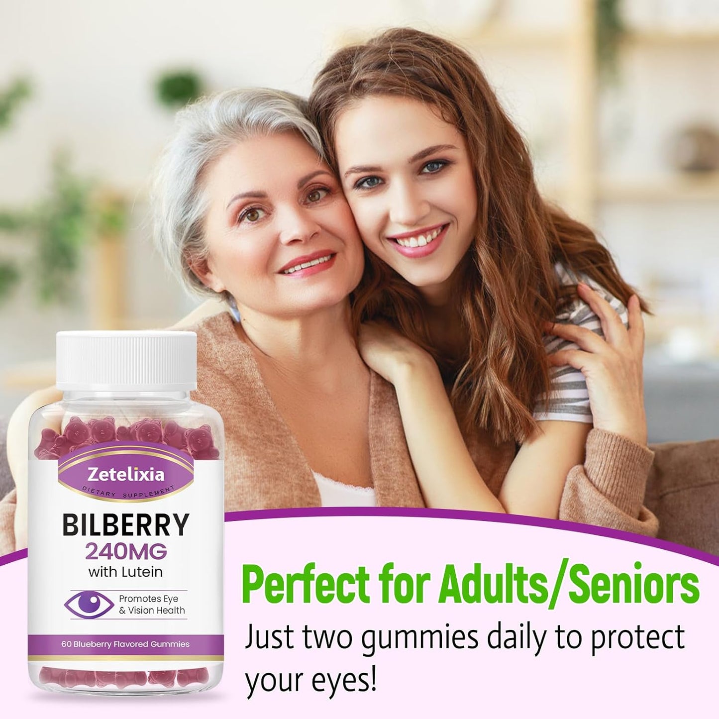 Lutein & Zeaxanthin Gummies for Adults - Eye Health Supplement with Bilberry - 2 Pack (120 Gummies)