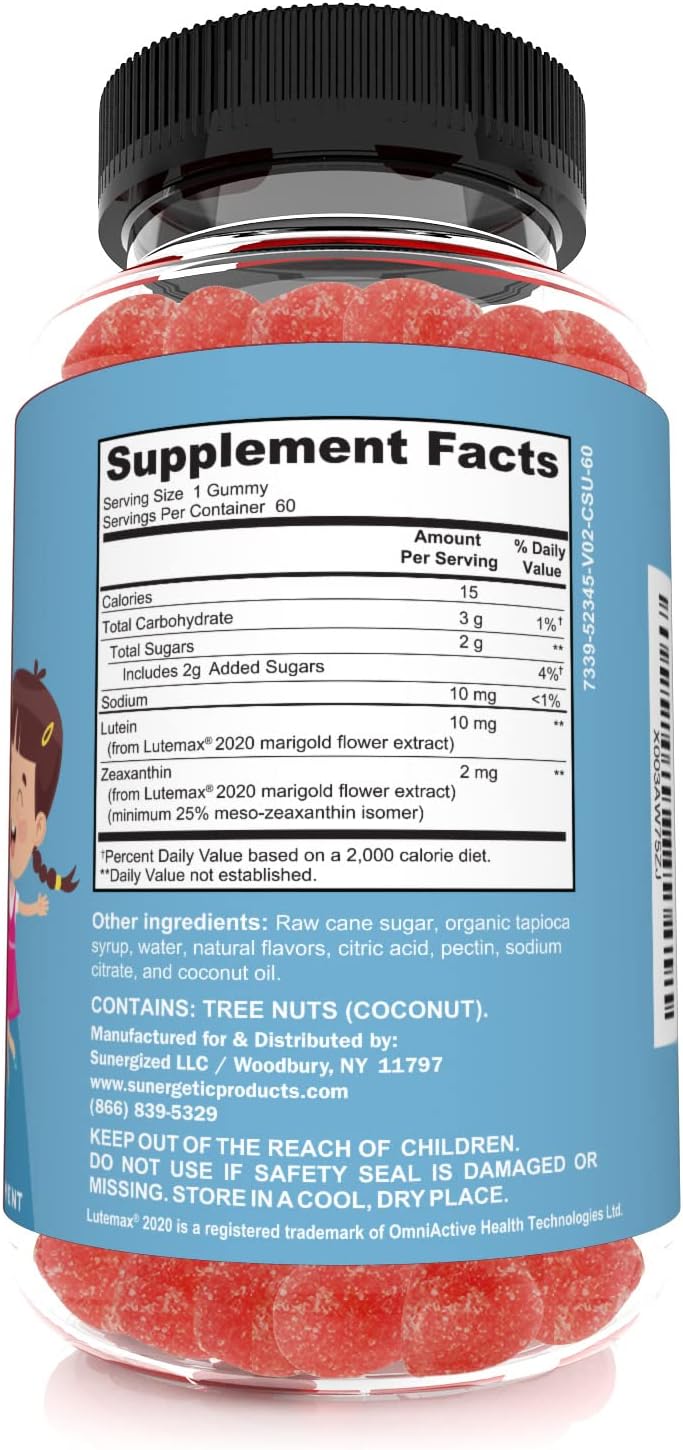 Lutein & Zeaxanthin Gummies for Kids - Supports Eye Health, Vision & Macular Health - Premium Eye Support Supplement with Lutemax 2020 - 60 Gummies
