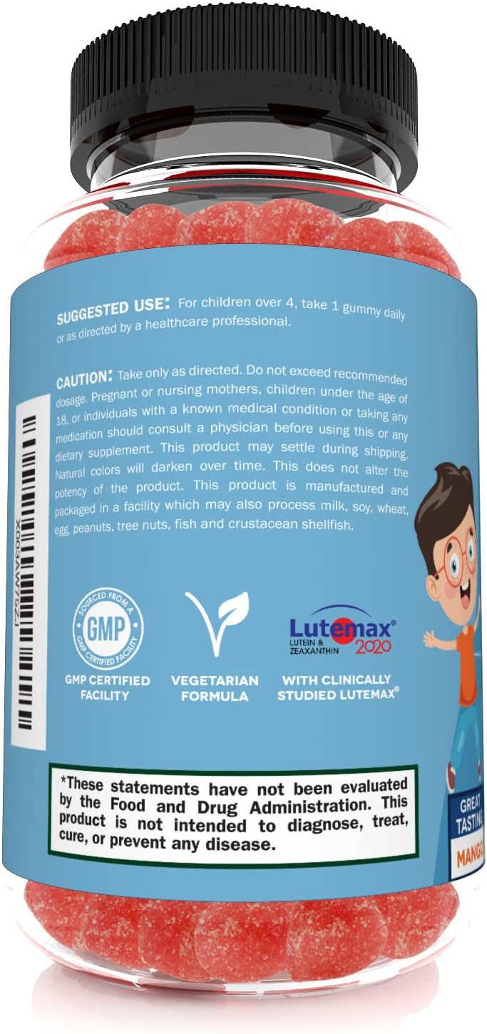 Lutein & Zeaxanthin Gummies for Kids - Supports Eye Health, Vision & Macular Health - Premium Eye Support Supplement with Lutemax 2020 - 60 Gummies