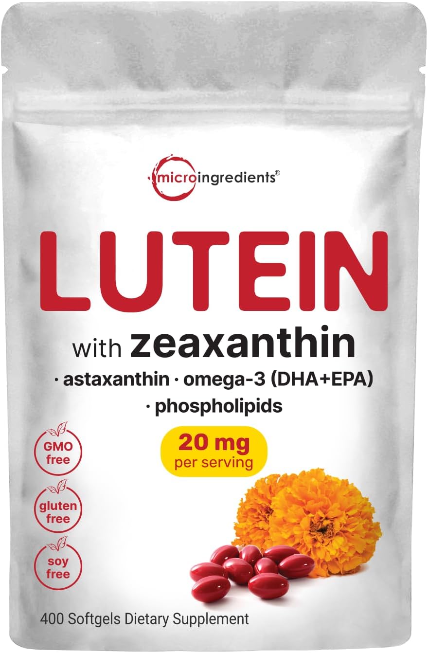 Lutein & Zeaxanthin Softgels 20mg, 400 Count - Eye Health Supplements with Astaxanthin, Omega-3s, Phospholipids - Non-GMO & Gluten Free - Third Party Tested
