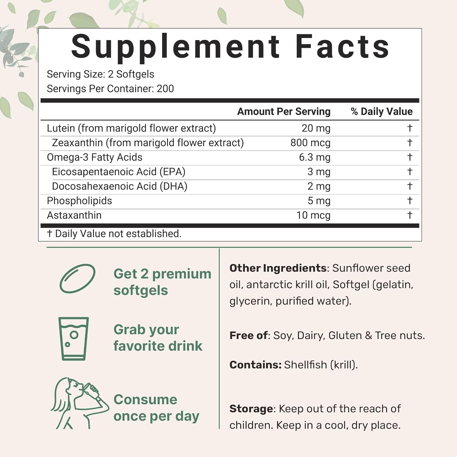 Lutein & Zeaxanthin Softgels 20mg, 400 Count - Eye Health Supplements with Astaxanthin, Omega-3s, Phospholipids - Non-GMO & Gluten Free - Third Party Tested
