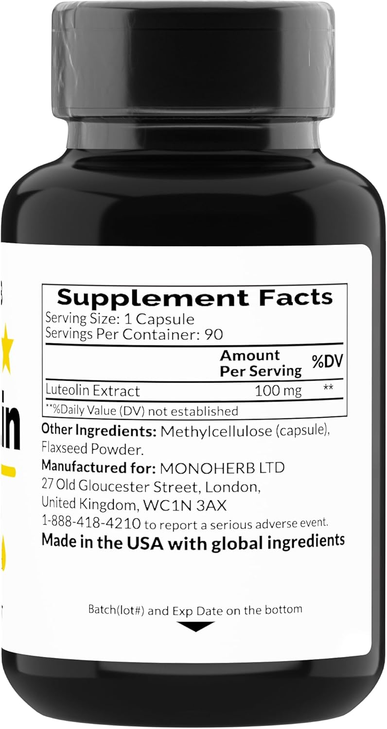 Luteolin 100 mg Supplement - 90 Vegetarian Capsules - USA-Made