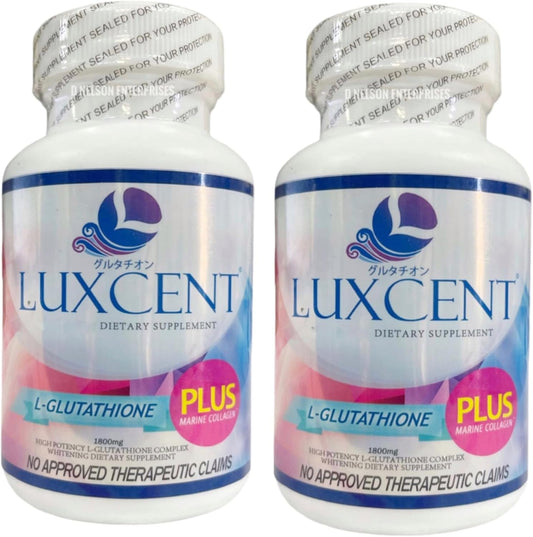Luxcent Glutathione Plus Capsules - 1800mg, 60 Count - Pack of 2 Bottles