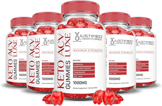Luxe Keto ACV Gummies 5-Pack | 1000MG Advanced Formula with Pomegranate Beet Juice | Vegan Non GMO 300 Gummies | Justified Laboratories