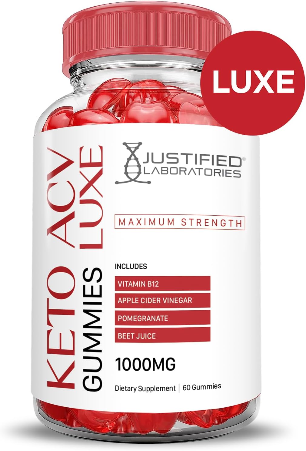 Luxe Keto ACV Gummies 5-Pack | 1000MG Advanced Formula with Pomegranate Beet Juice | Vegan Non GMO 300 Gummies | Justified Laboratories