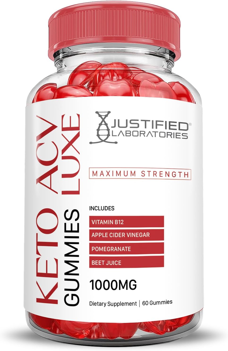 Luxe Keto ACV Gummies 5-Pack | 1000MG Advanced Formula with Pomegranate Beet Juice | Vegan Non GMO 300 Gummies | Justified Laboratories