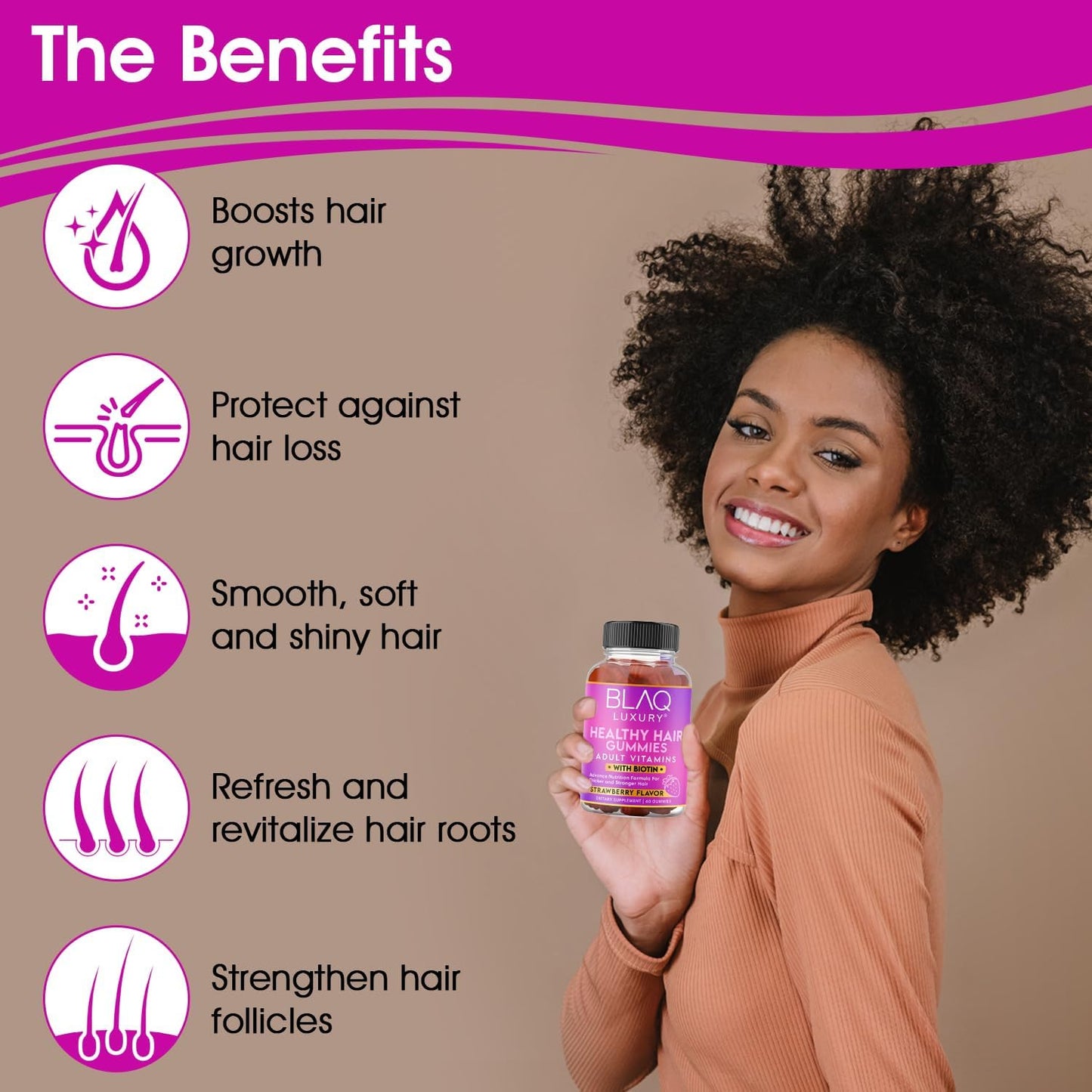 Luxury Biotin Gummies for Hair Growth - 5000mcg Biotin, Vitamins B12, B6, Folic Acid, Iodine, Zinc - Hair Supplement for Men & Women - 1 Month Supply