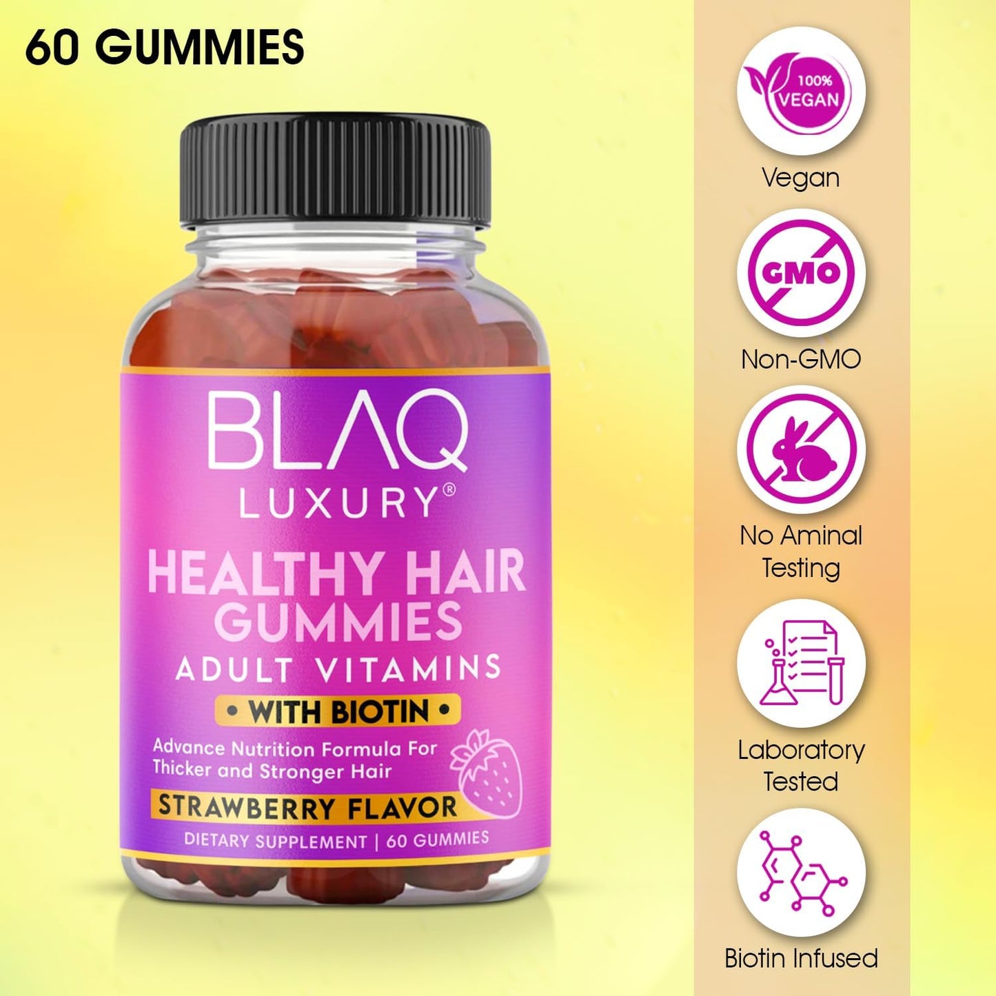 Luxury Biotin Gummies for Hair Growth - 5000mcg Biotin, Vitamins B12, B6, Folic Acid, Iodine, Zinc - Hair Supplement for Men & Women - 1 Month Supply