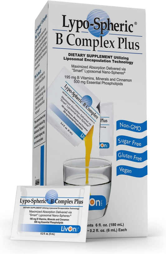 Lypo-Spheric B Complex Plus - 30 Packets with 195mg B Vitamins, Minerals, and Cinnamon - Liposome Encapsulated for Better Absorption - Non-GMO