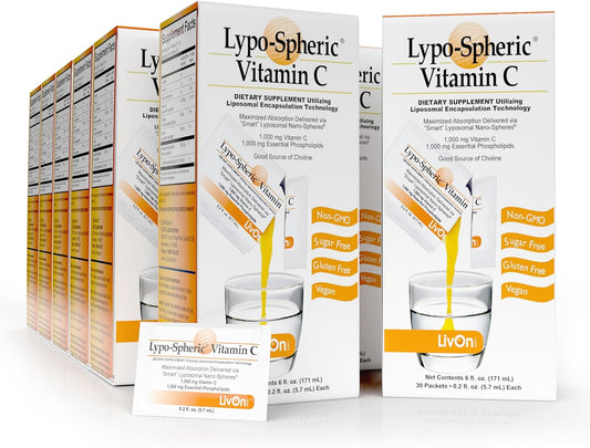 Lypo-Spheric Vitamin C 1,000mg - High Absorption Liposomal Formula - Non-GMO - 12 Cartons, 360 Packets