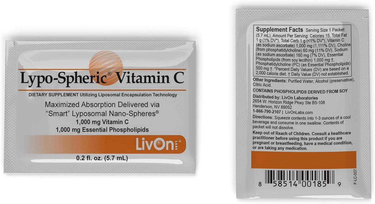 Lypo-Spheric Vitamin C 1,000mg - High Absorption Liposomal Formula - Non-GMO - 12 Cartons, 360 Packets