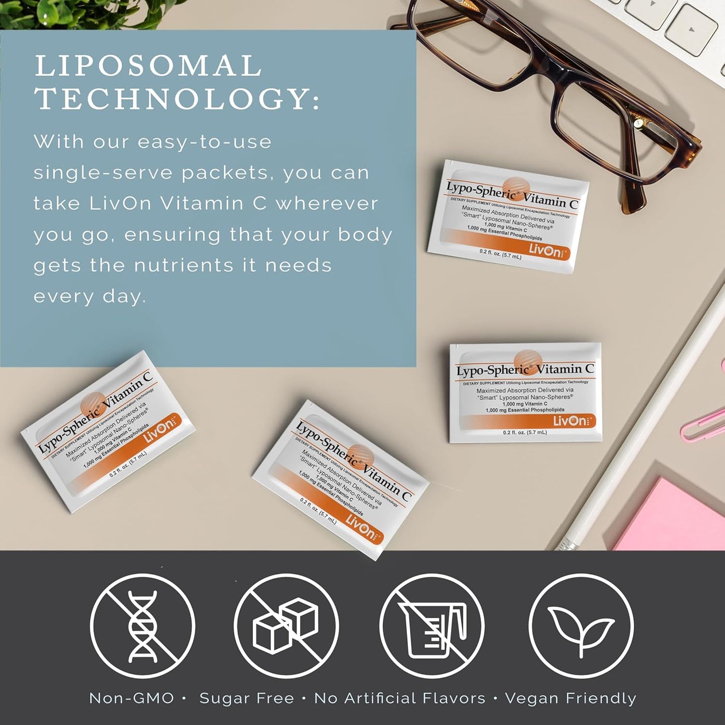 Lypo-Spheric Vitamin C 1,000mg - High Absorption Liposomal Formula - Non-GMO - 12 Cartons, 360 Packets