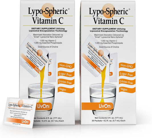 Lypo-Spheric Vitamin C 1,000mg with Essential Phospholipids - Liposome Encapsulated for Better Absorption - Non-GMO - 2 Cartons, 60 Packets