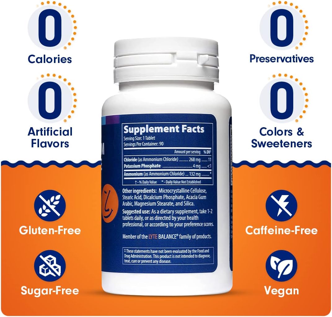 Lyte Balance Ammonium Chloride and Potassium Phosphate Supplement for pH Balance and Muscle Building - 90 Tablets