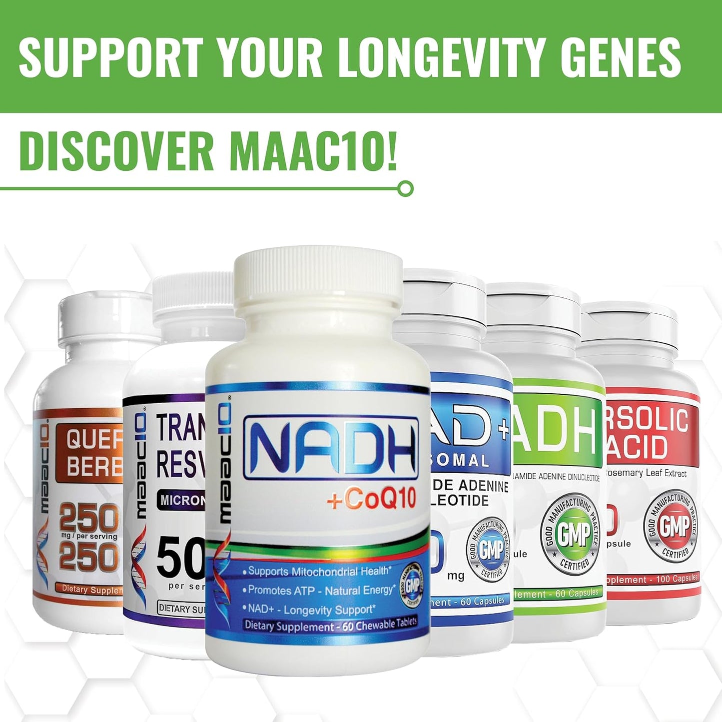MAAC10 NADH Supplement 20mg 60 Capsules | Boost Energy, Combat Fatigue, Enhance Mental Focus & NAD+ Longevity | Pharmaceutical Grade Pure NADH