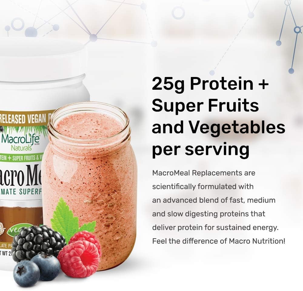 MacroLife Naturals MacroMeal Vegan Protein Powder Bundle - Vanilla and Chocolate Flavors, 30 Servings, Superfood Greens Included