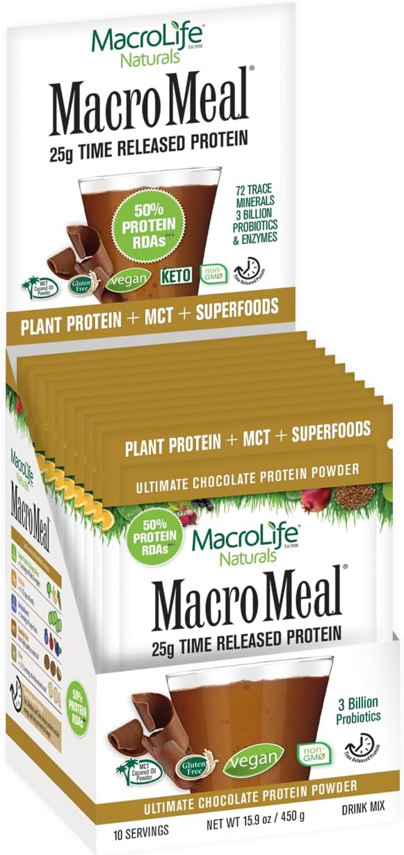 MacroMeal Vegan Chocolate Bundle - 2 Count, 15 Servings Cannister (23.8oz) & 10-Packet Box