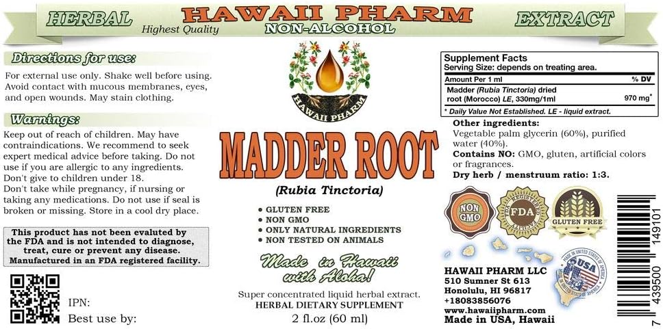 Madder Root Alcohol-Free Liquid Extract - USA-Made Herbal Supplement (2 oz)