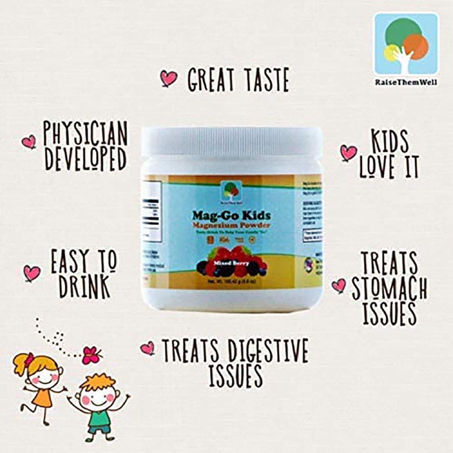 Mag-Go Kids Magnesium Powder for Constipation Relief - Mixed Berry Flavor - 90 Servings - BoostGo Australia