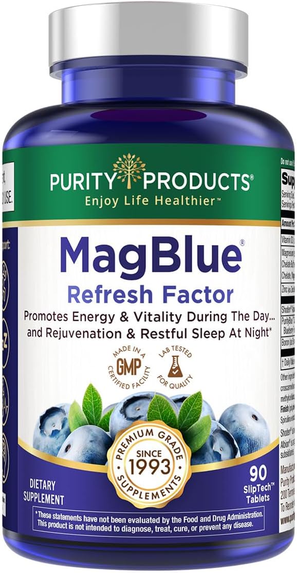 MagBlue Refresh Factor: Premium Magnesium Bisglycinate with Ashwagandha, Vitamin D3, Zinc, and Boron Tablets - 90 Count