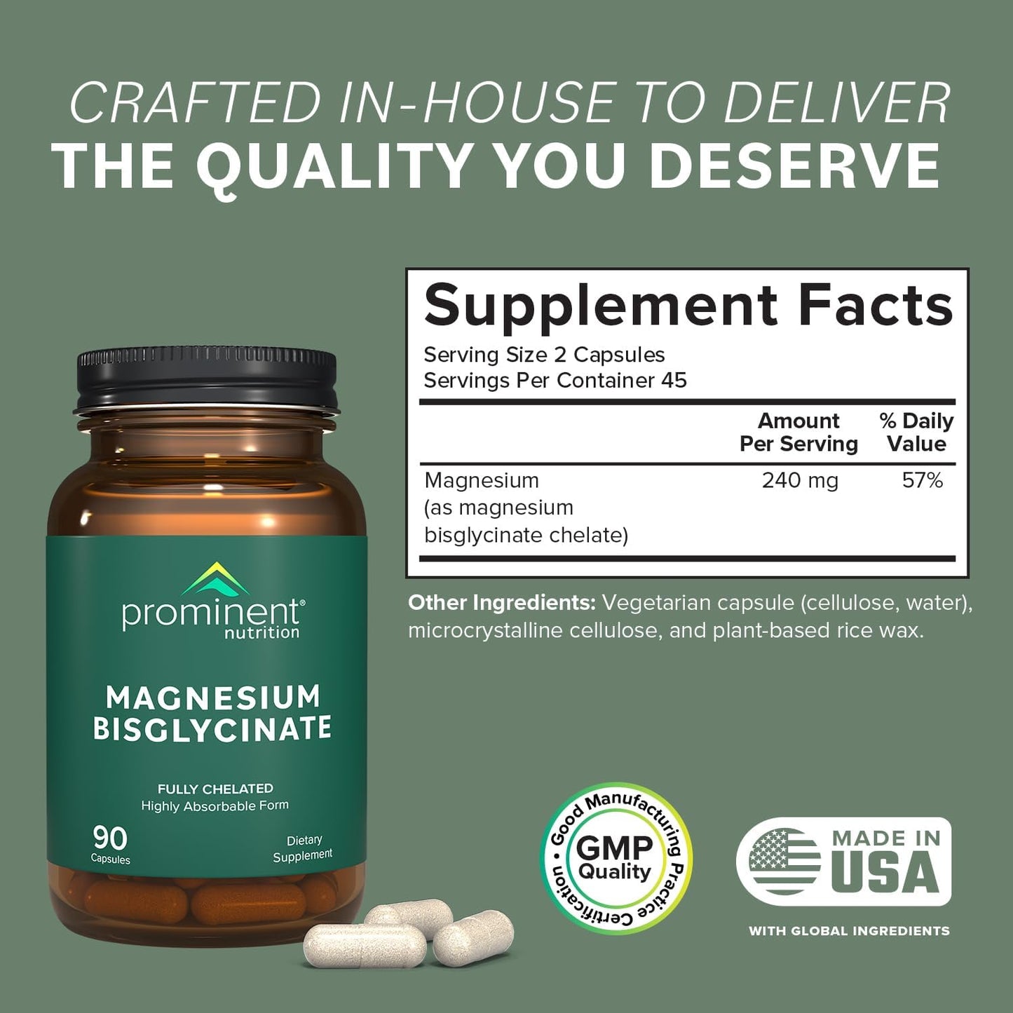 Magnesium Bisglycinate Capsules for Brain Health Support - 240 mg Supplement - 45 Day Supply