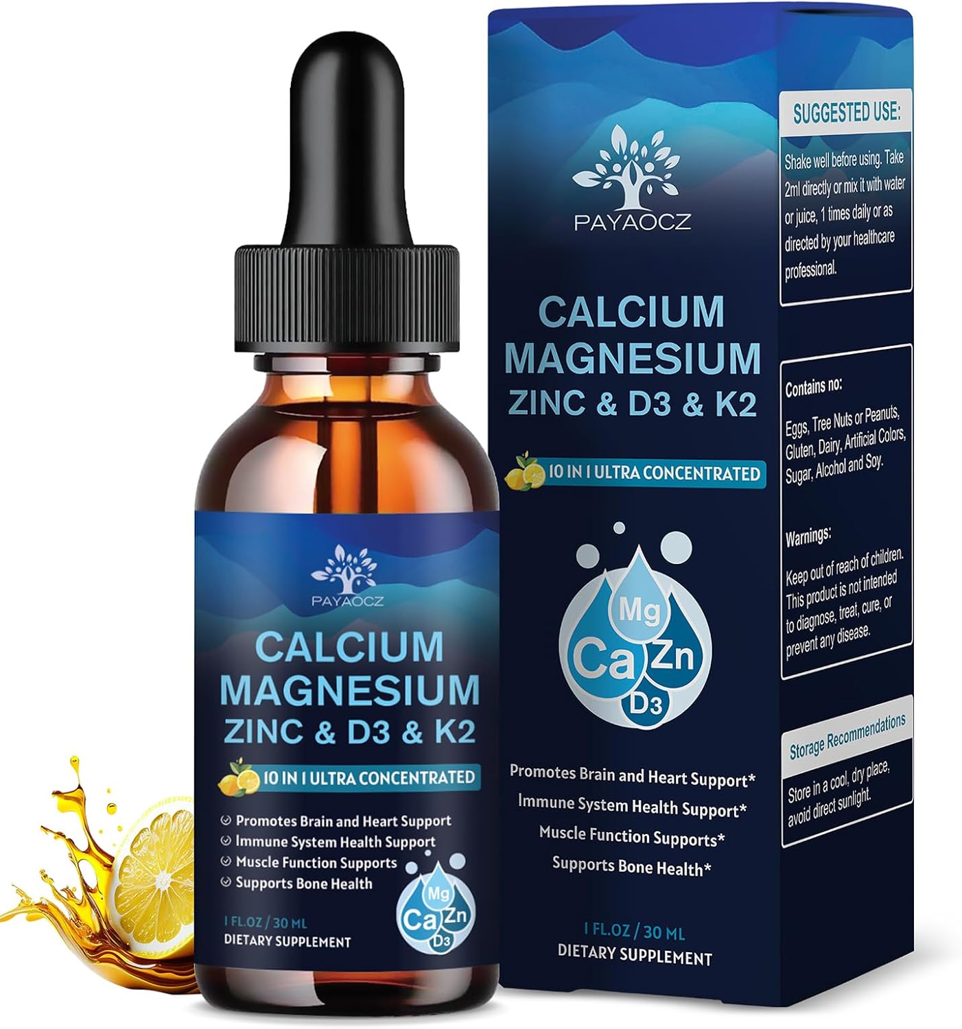 Magnesium Calcium Zinc Supplement with Vitamin D3 K2 for Women - Liquid Drops for Bone Health & Sleep, 1 Fl Oz