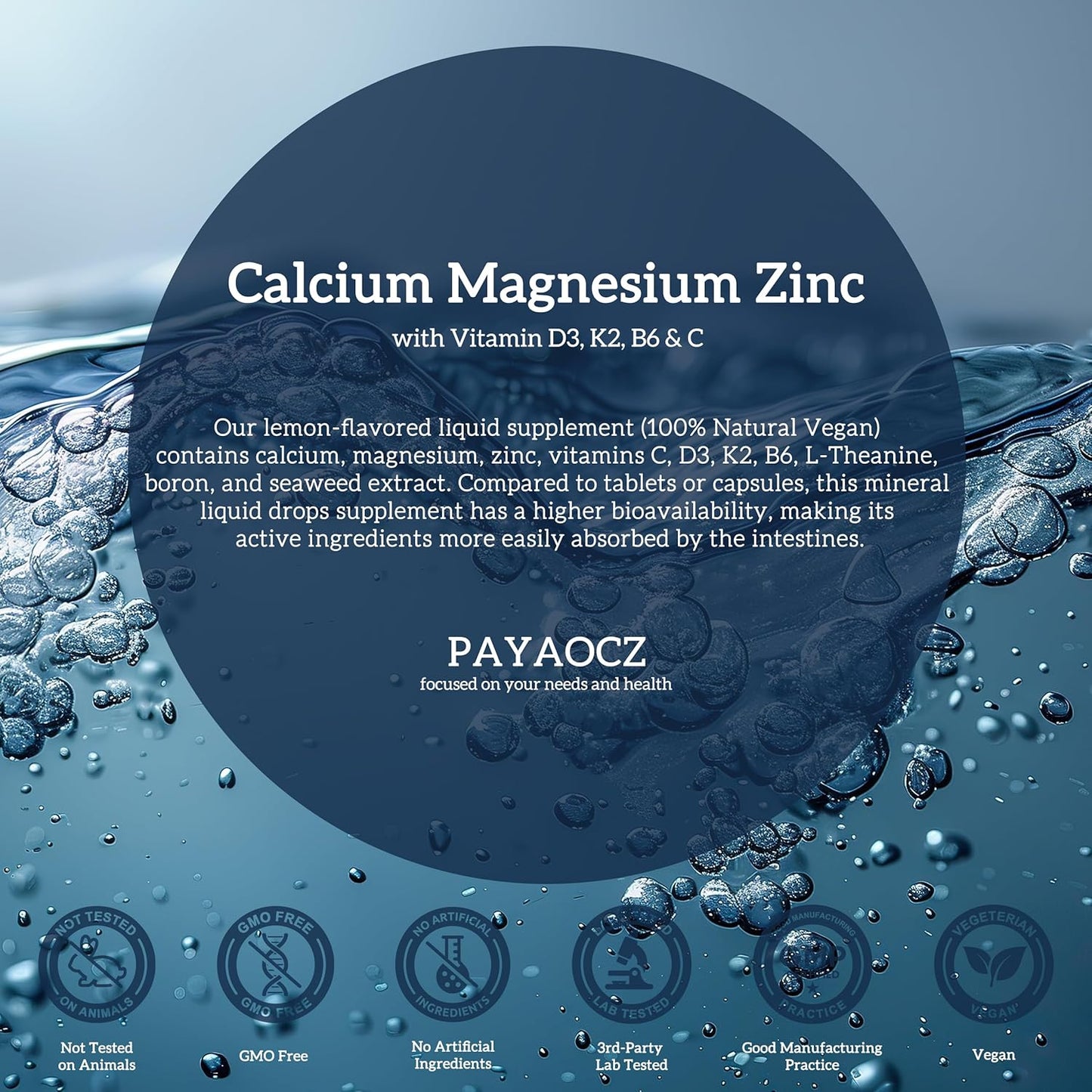 Magnesium Calcium Zinc Supplement with Vitamin D3 K2 for Women - Liquid Drops for Bone Health & Sleep, 1 Fl Oz