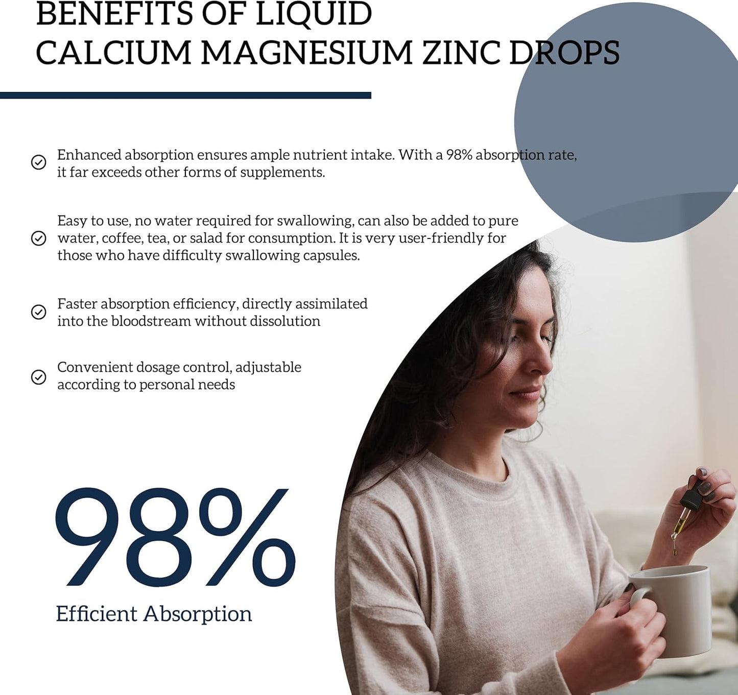 Magnesium Calcium Zinc Supplement with Vitamin D3 K2 for Women - Liquid Drops for Bone Health & Sleep, 1 Fl Oz