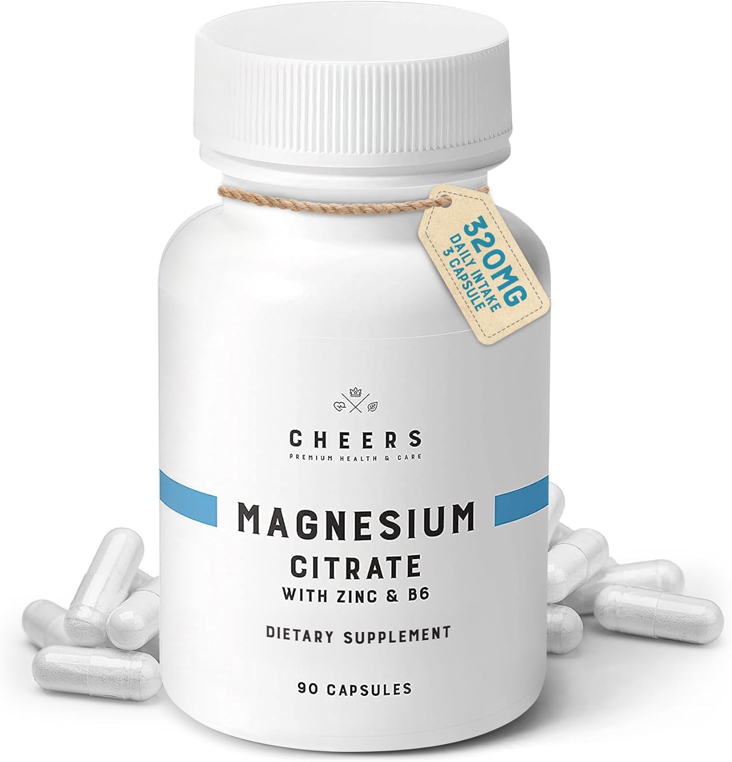 Magnesium Citrate Capsules - 85% Daily Value, 90 Count, 320 mg, Gluten-Free with Zinc & B6 - Vegan Adult Supplement