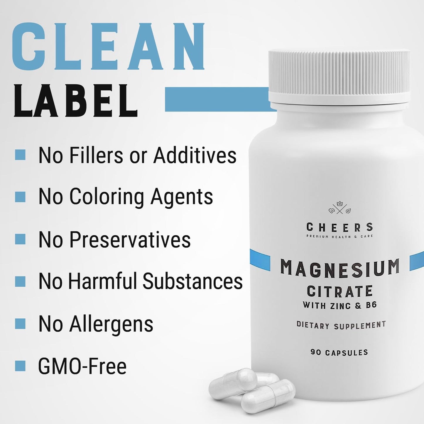 Magnesium Citrate Capsules - 85% Daily Value, 90 Count, 320 mg, Gluten-Free with Zinc & B6 - Vegan Adult Supplement