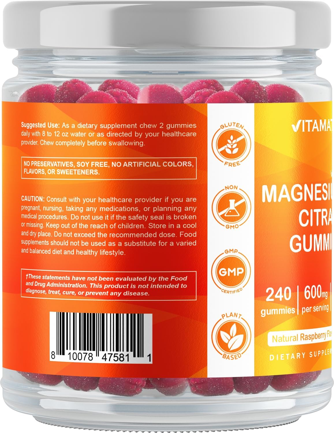 Magnesium Citrate Gummies 600mg - Supports Relaxation, Muscle & Bone Health - 240 Count