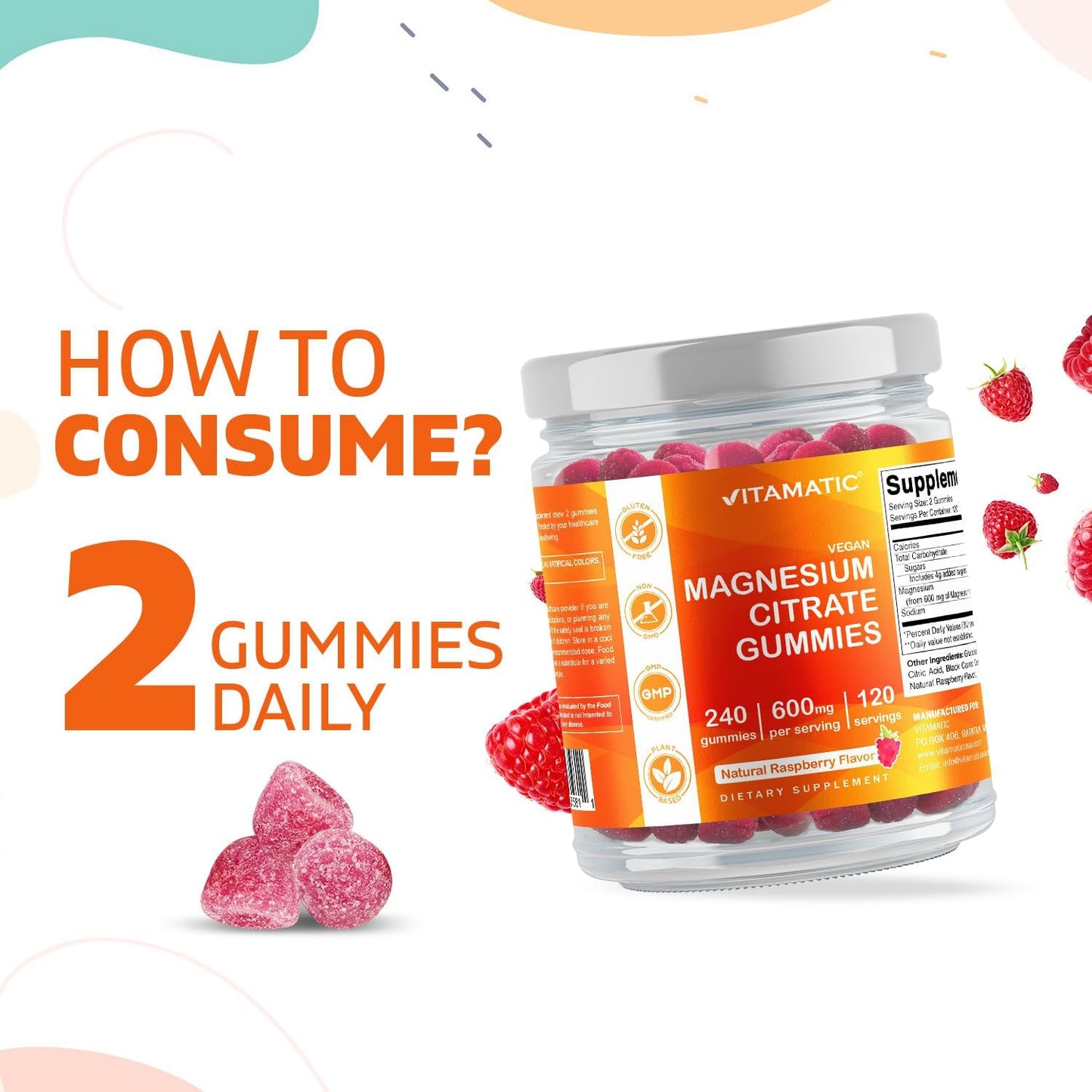 Magnesium Citrate Gummies 600mg - Supports Relaxation, Muscle & Bone Health - 240 Count