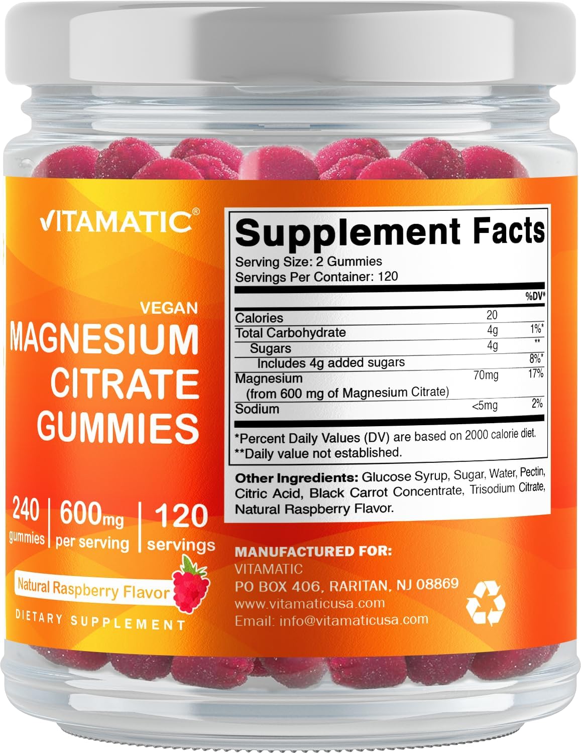 Magnesium Citrate Gummies 600mg - Supports Relaxation, Muscle & Bone Health - 240 Count