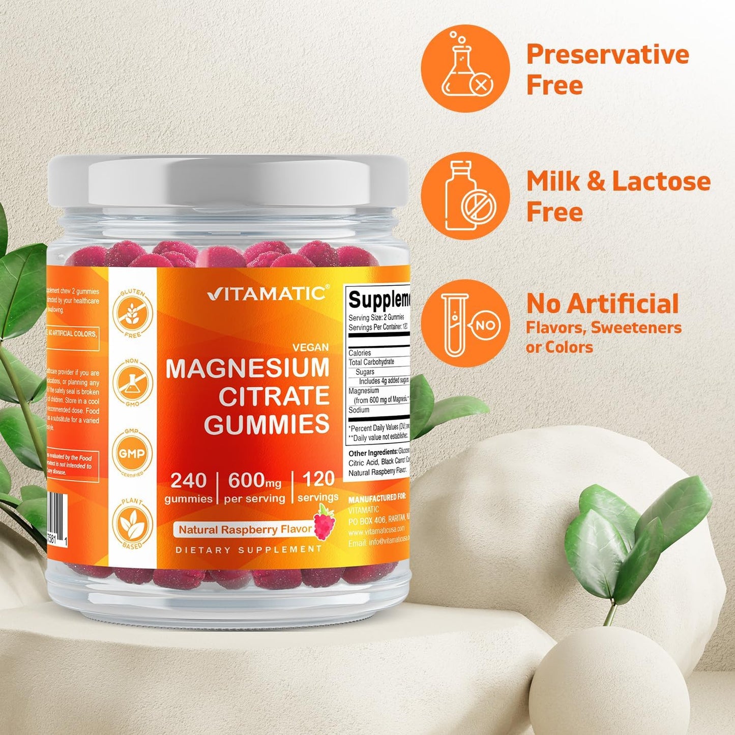 Magnesium Citrate Gummies 600mg - Supports Relaxation, Muscle & Bone Health - 240 Count