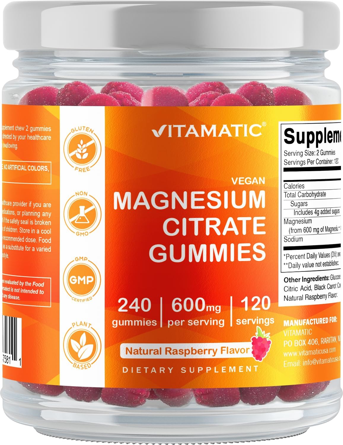 Magnesium Citrate Gummies 600mg - Supports Relaxation, Muscle & Bone Health - 240 Count