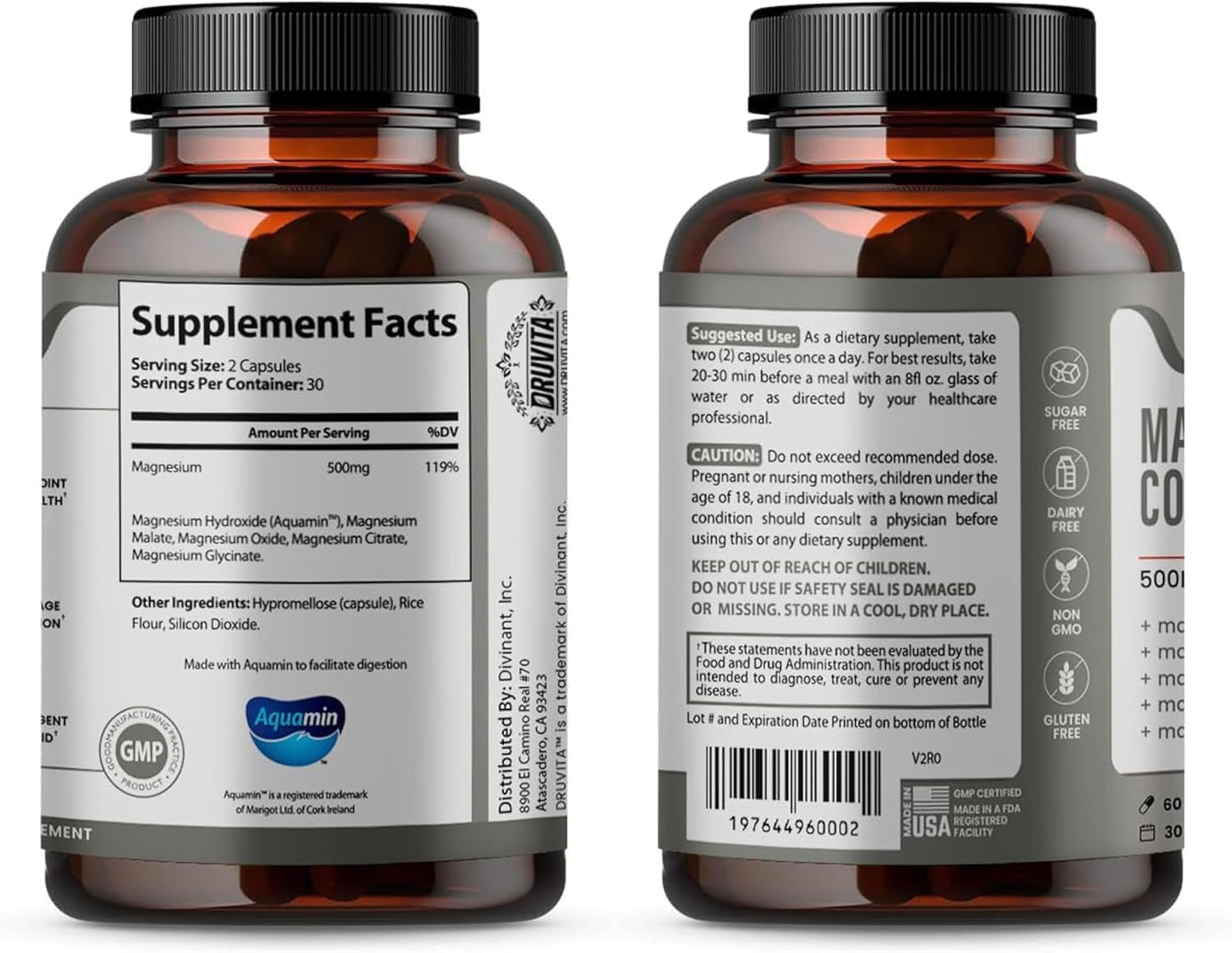 Magnesium Complex 500mg - 5-in-1 Formula for Bone, Joint, Heart, Sleep - 60 Capsules + Pill Container