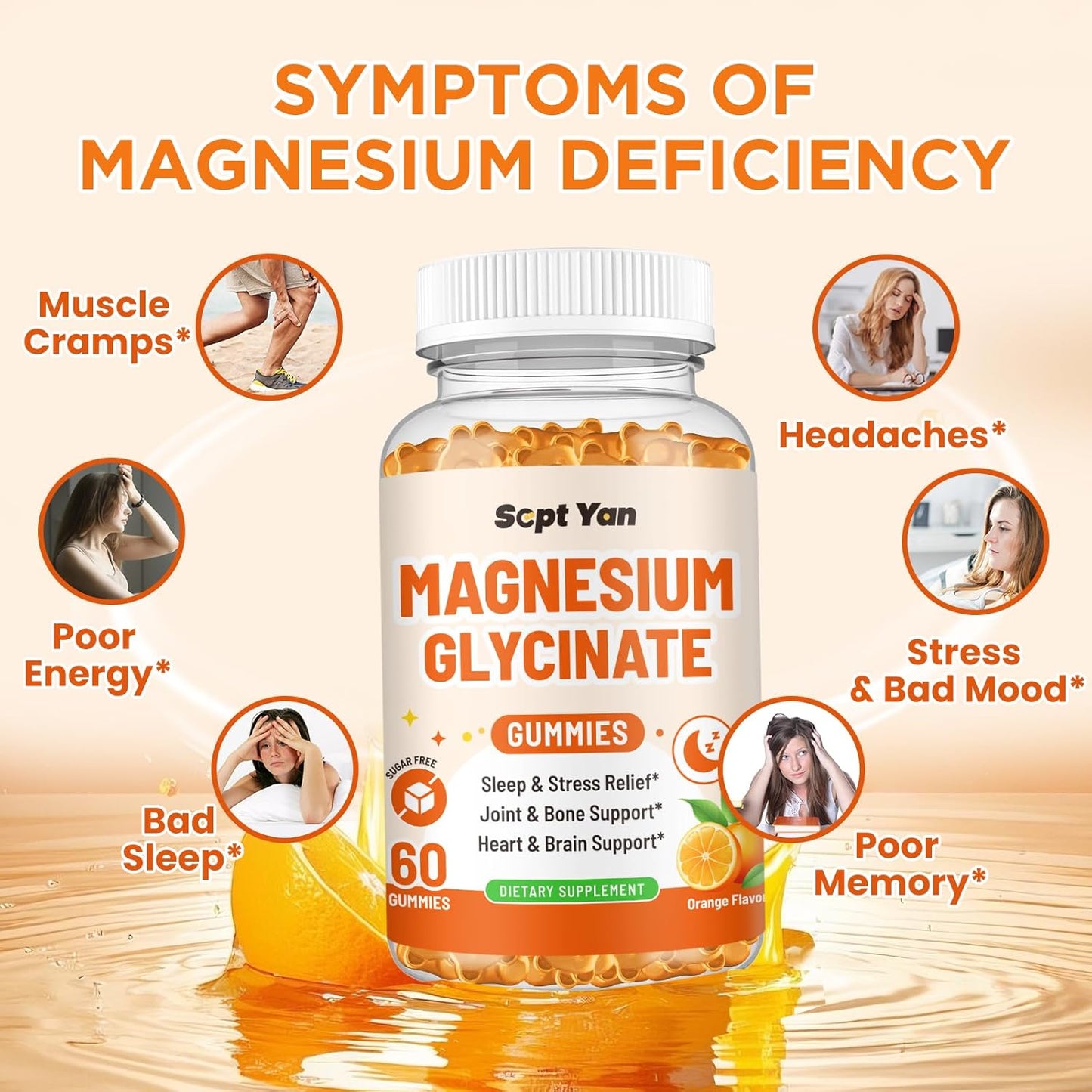 Magnesium Complex Gummies for Adults with Vitamin B6, D, CoQ10 - Mood, Bone, Muscle Support - Sugar Free Orange Flavor - 60 ct