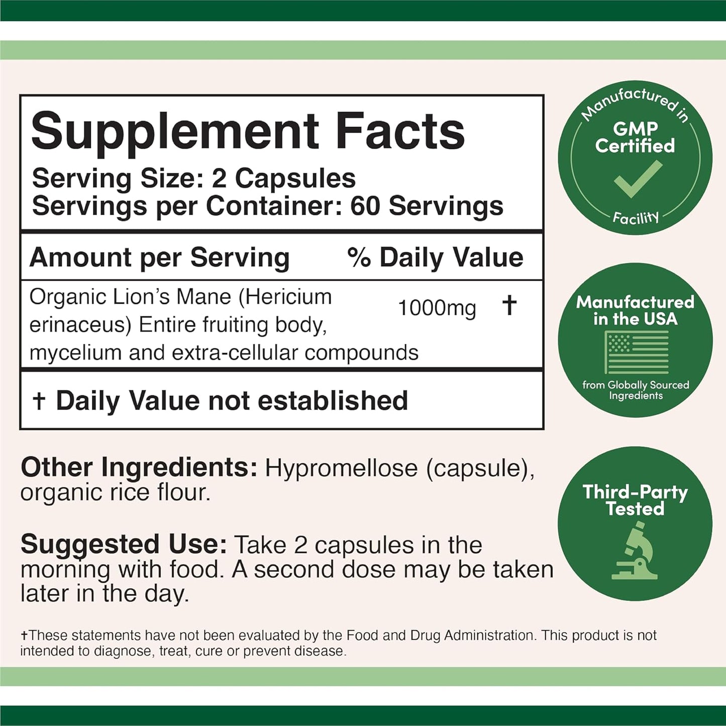 Magnesium Glycinate and Lion's Mane Supplement for Enhanced Health and Cognitive Support
