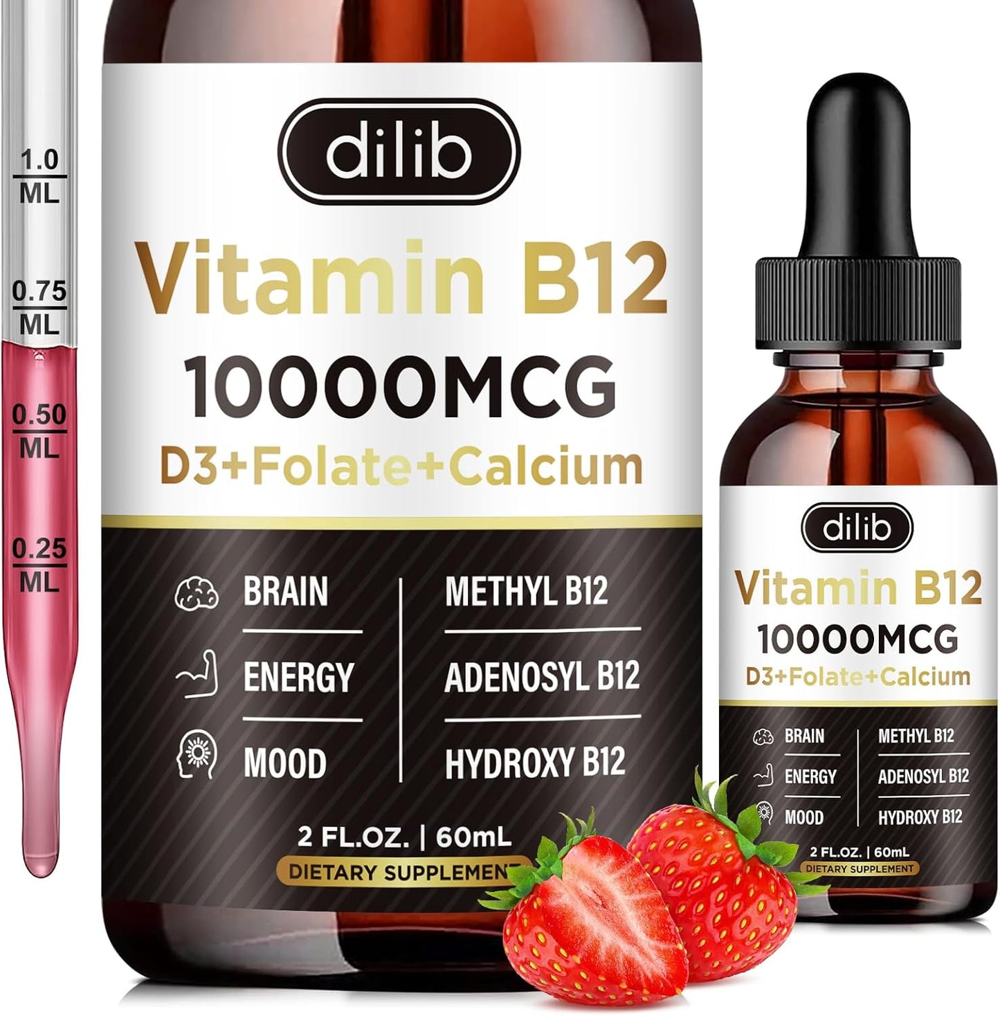 Magnesium Glycinate and Vitamin B12 Complex Liquid Drops Supplement Bundle