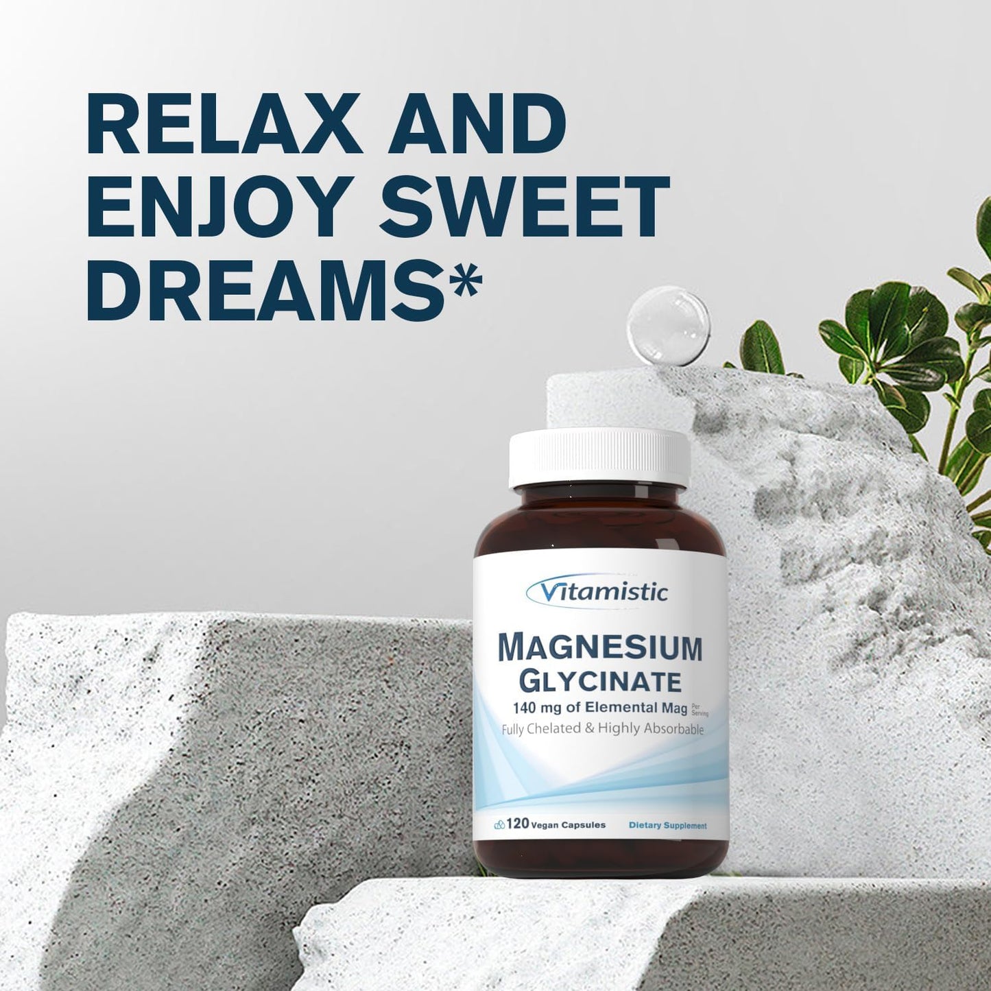 Magnesium Glycinate Capsules - Bioavailable Chelated Supplement for Sleep, Bone, Muscle Health - 140mg Magnesium - Non-GMO, Vegan - 120 Capsules