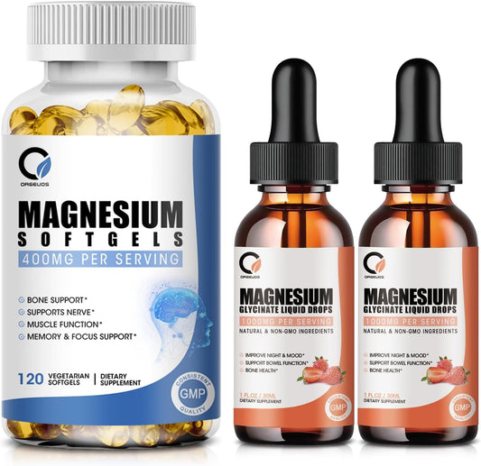 Magnesium Glycinate Drops & Softgels - Energy & Muscle Support for Men & Women - Non-GMO, Vegan - Night & Joint Function - BoostGo Australia