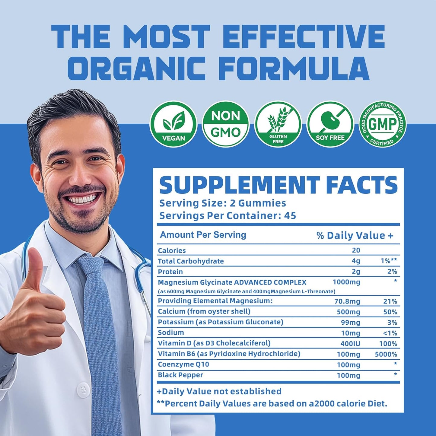 Magnesium Glycinate Gummies 1000mg with Potassium Complex - 90 Gummies Blueberry - Memory, Calm, Mood Support