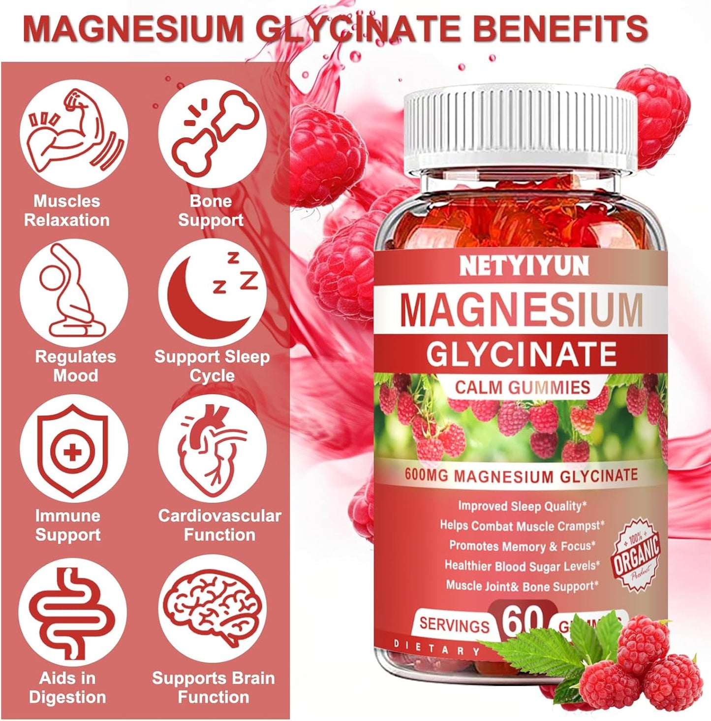 Magnesium Glycinate Gummies 600mg with L-Threonate for Adults - Sleep Support and Stress Relief - 1 Pack